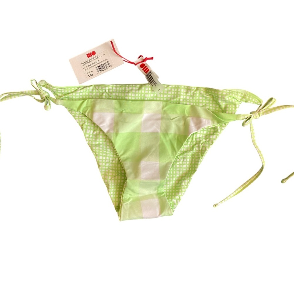 NWT SOLID & STRIPED ‘The Iris’ Green and White Gingham Grid Tie Bikini Bottom